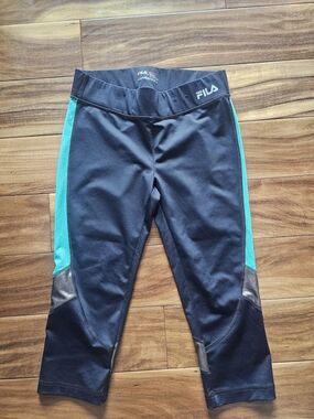 Fila Sport Black Capri Leggings with Teal Side Panels